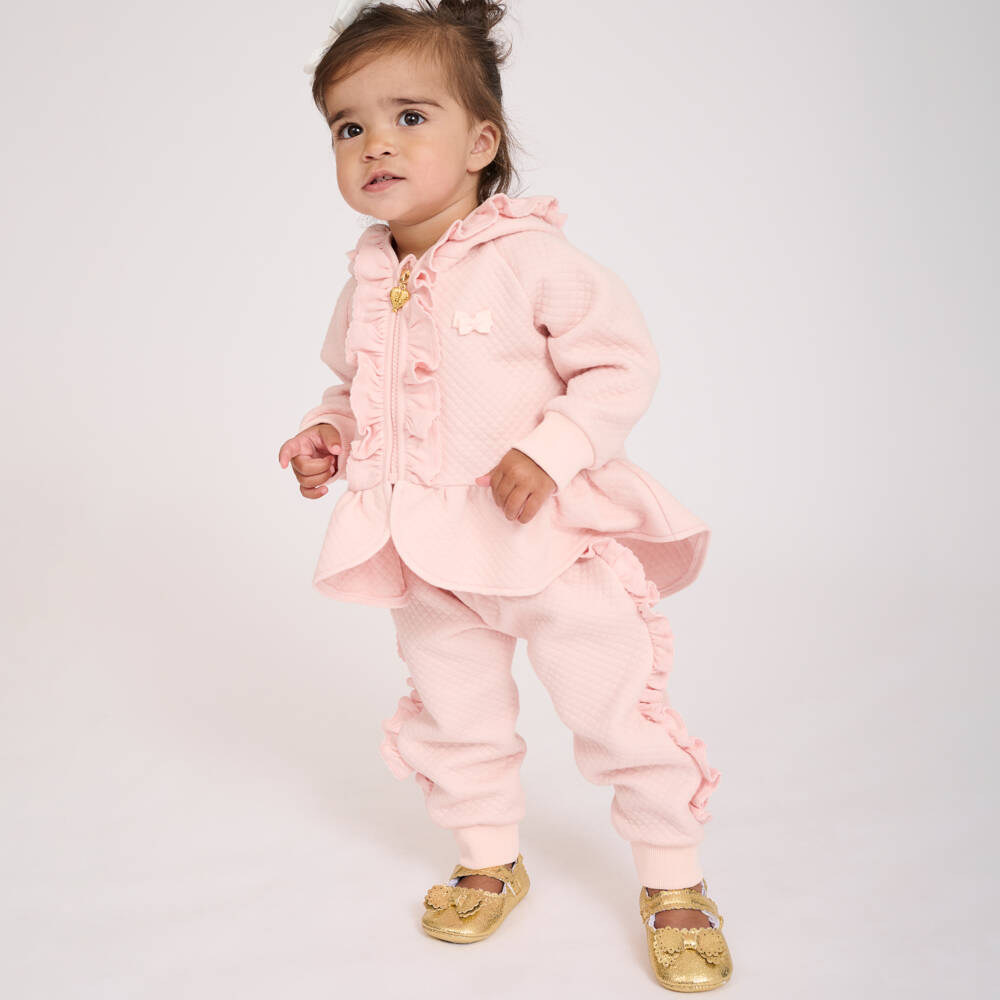 Angel's Face-Baby Girls Pink Cotton Ruffle Tracksuit | Childrensalon Outlet