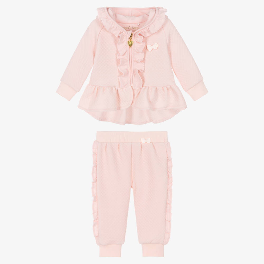 Angel's Face-Baby Girls Pink Cotton Ruffle Tracksuit | Childrensalon Outlet