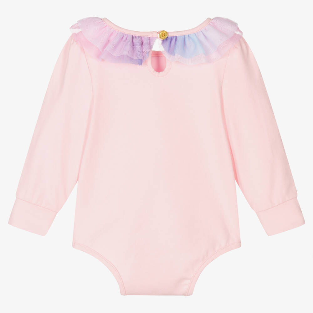 Angel's Face - Baby Girls Pink Tulle Collar Bodysuit
