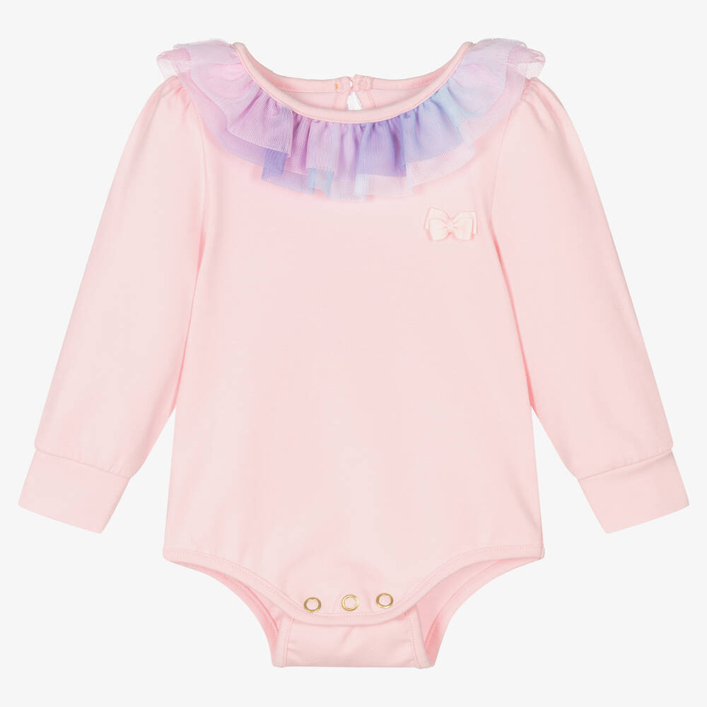 Angel's Face - Baby Girls Pink Tulle Collar Bodysuit | Childrensalon