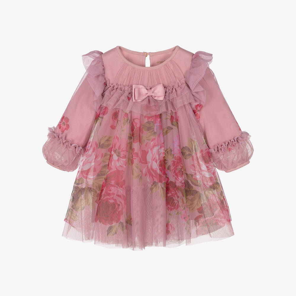 Angel's Face-Baby Girls Pink Tulle Rose Print Dress | Childrensalon Outlet