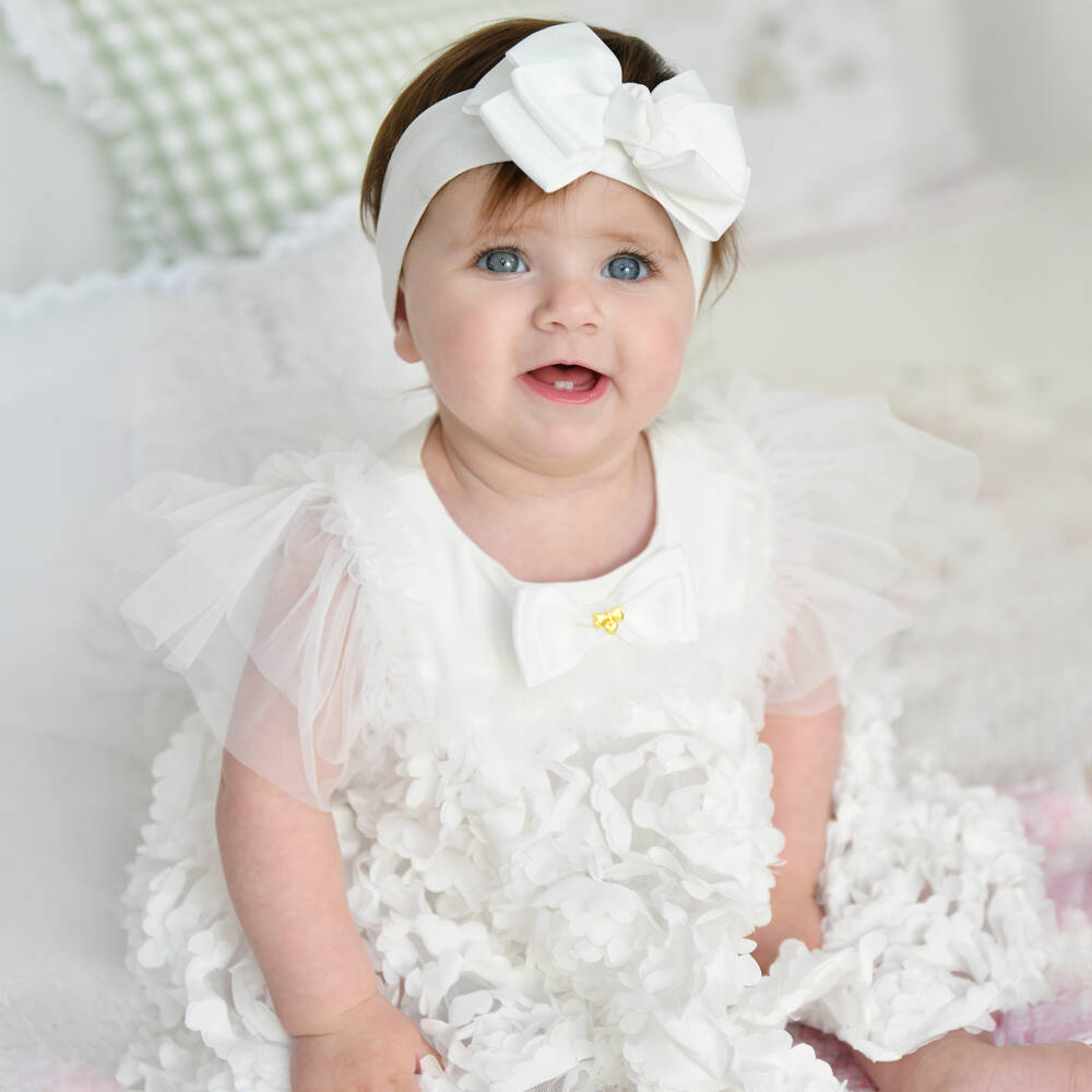 Angel's Face-Baby Girls White Jersey, Tulle & Satin Rose Dress | Childrensalon Outlet