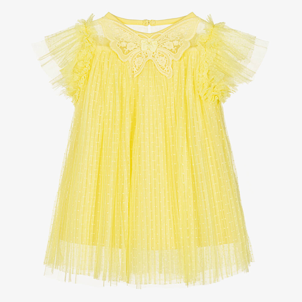 Angel's Face-Baby Girls Yellow Pleated Tulle Dress | Childrensalon Outlet