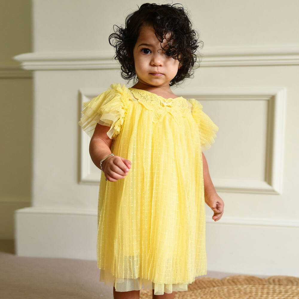 Angel's Face-Baby Girls Yellow Pleated Tulle Dress | Childrensalon Outlet