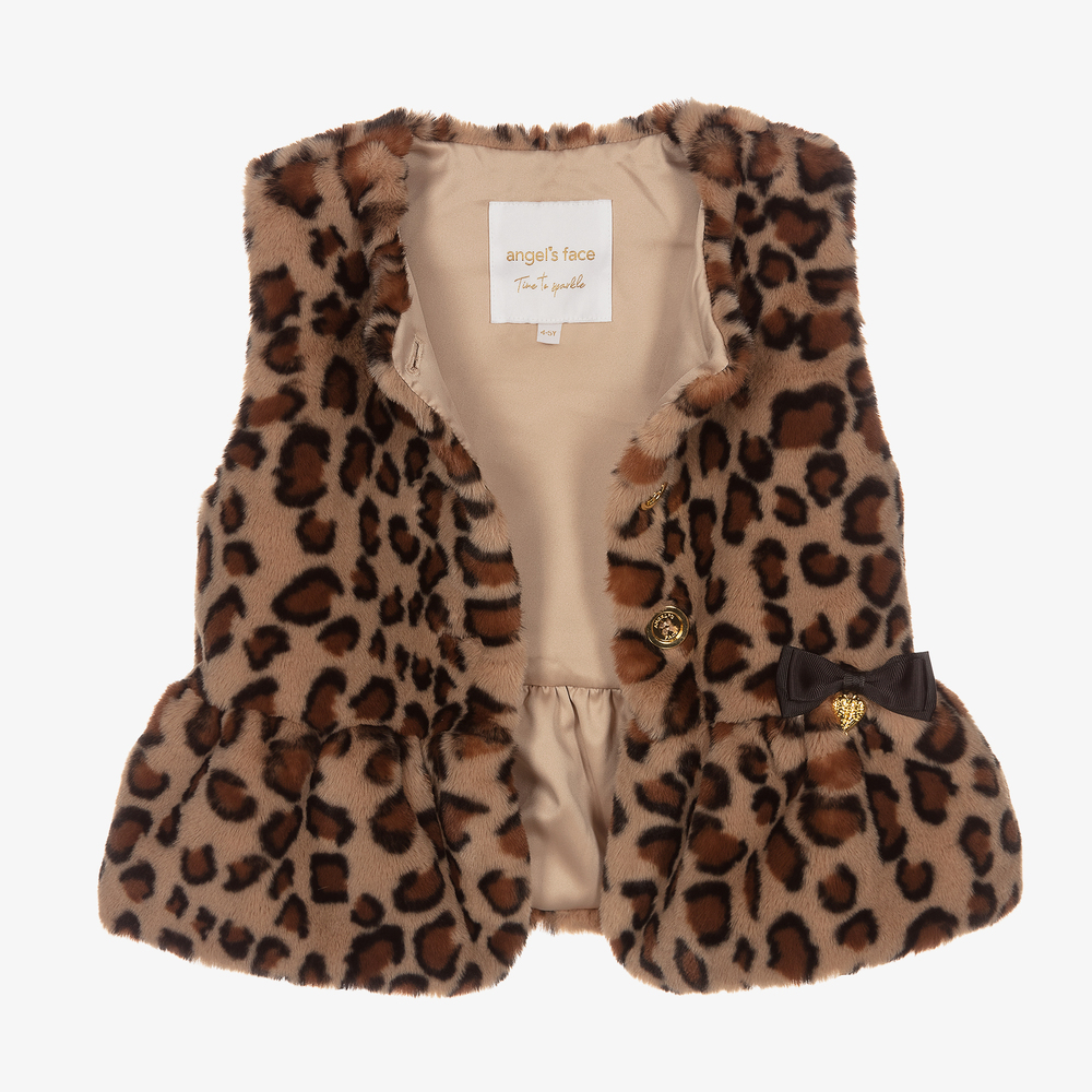 Angel s Face Beige Leopard Faux Fur Gilet Childrensalon Outlet