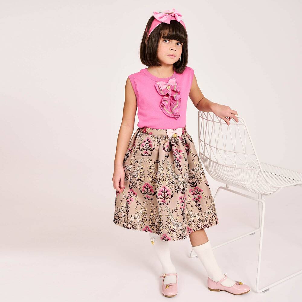 انجلز فيس-تنورة جاكارد لون بيج وزهري | Childrensalon Outlet