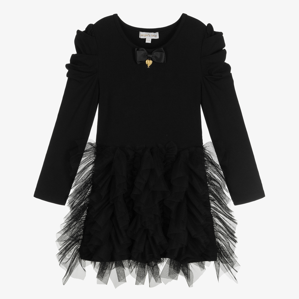 Angel's Face - Schwarzes Jerseykleid mit Tüll | Childrensalon