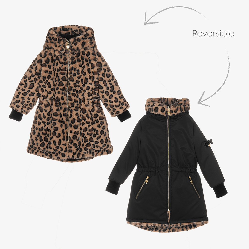 Angel's Face - Black Leopard Reversible Coat | Childrensalon