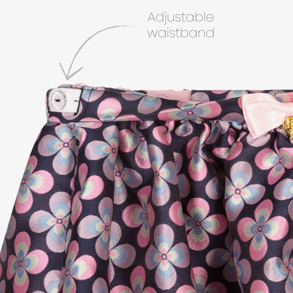 Angel's Face-تنورة جاكارد لون كحلي بطبعة ورود | Childrensalon Outlet