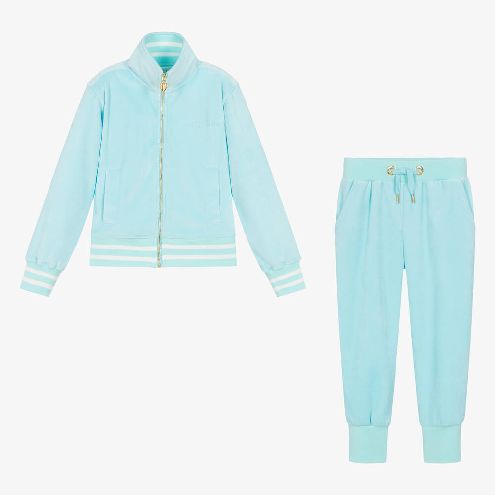 Angel's Face-بدلة رياضية قطن قطيفة لون أزرق أكوا للبنات | Childrensalon Outlet