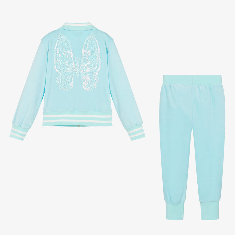 Angel's Face-بدلة رياضية قطن قطيفة لون أزرق أكوا للبنات | Childrensalon Outlet