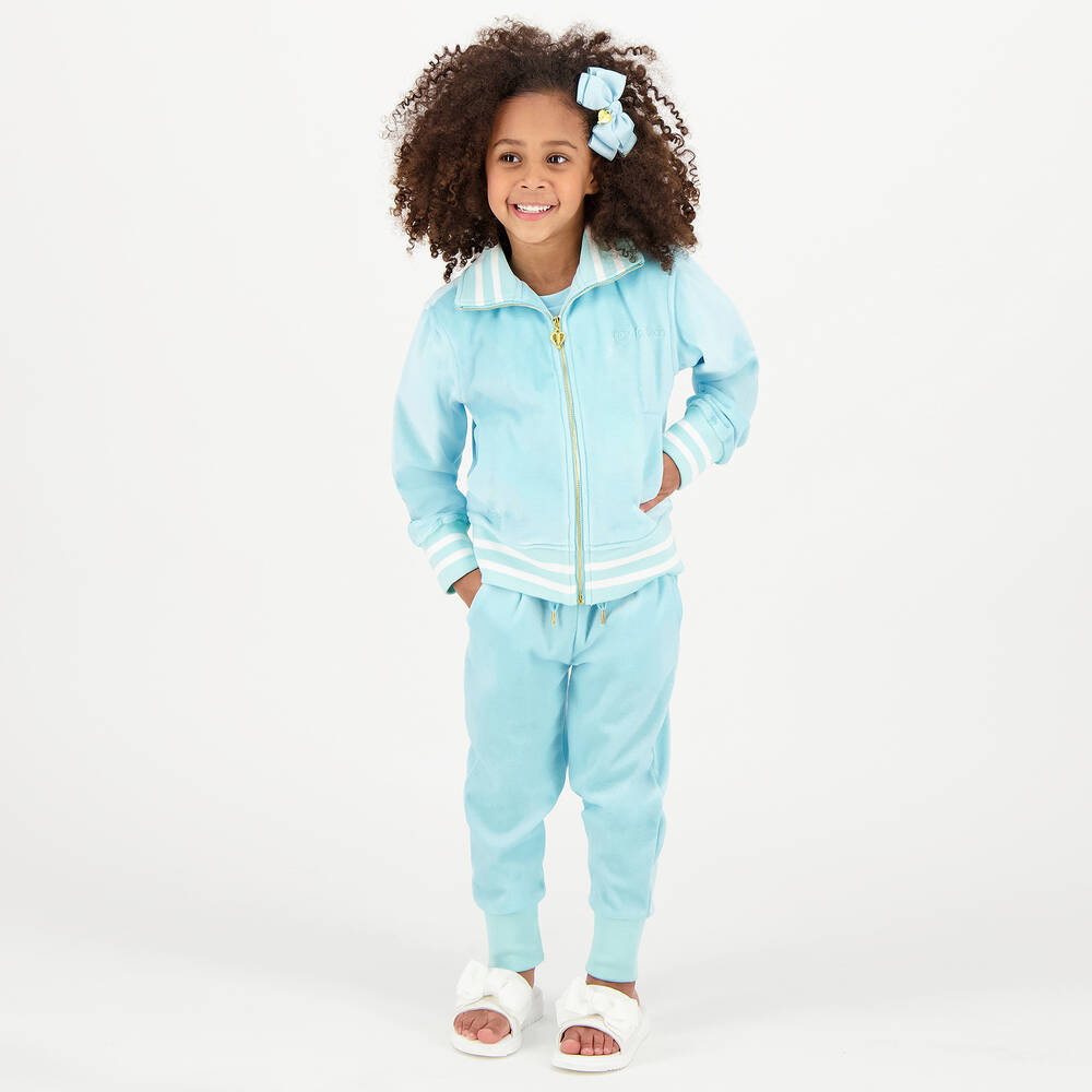 Angel's Face-بدلة رياضية قطن قطيفة لون أزرق أكوا للبنات | Childrensalon Outlet