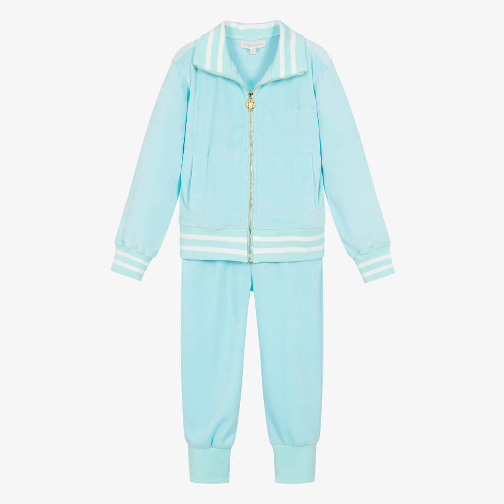 Angel's Face-Girls Aqua Blue Velour Tracksuit | Childrensalon Outlet
