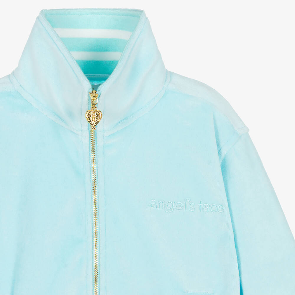 Angel's Face-بدلة رياضية قطن قطيفة لون أزرق أكوا للبنات | Childrensalon Outlet