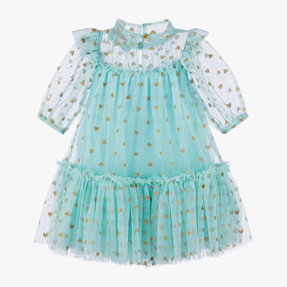 Angel's Face-فستان تول أزرق ذهبي للبنات | Childrensalon Outlet