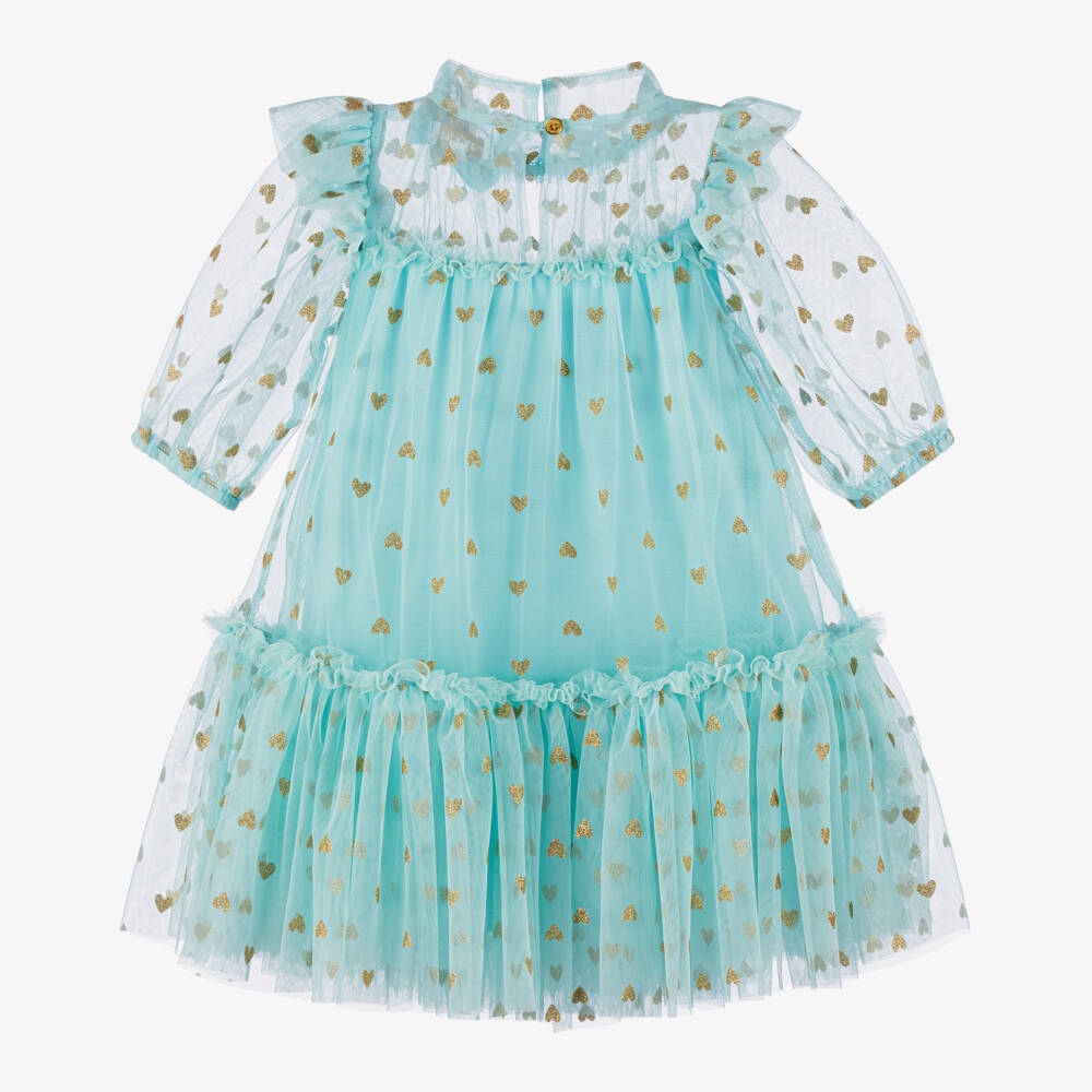 Angel's Face-Girls Aqua Gold Heart Tulle Gown | Childrensalon Outlet