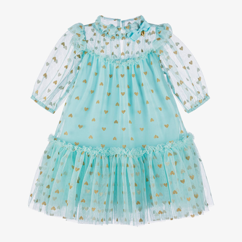 Angel's Face-فستان تول أزرق ذهبي للبنات | Childrensalon Outlet
