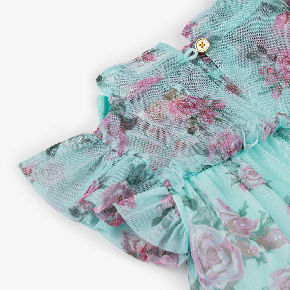 انجلز فيس-فستان بناتي بلون أكوا وزهور | Childrensalon Outlet