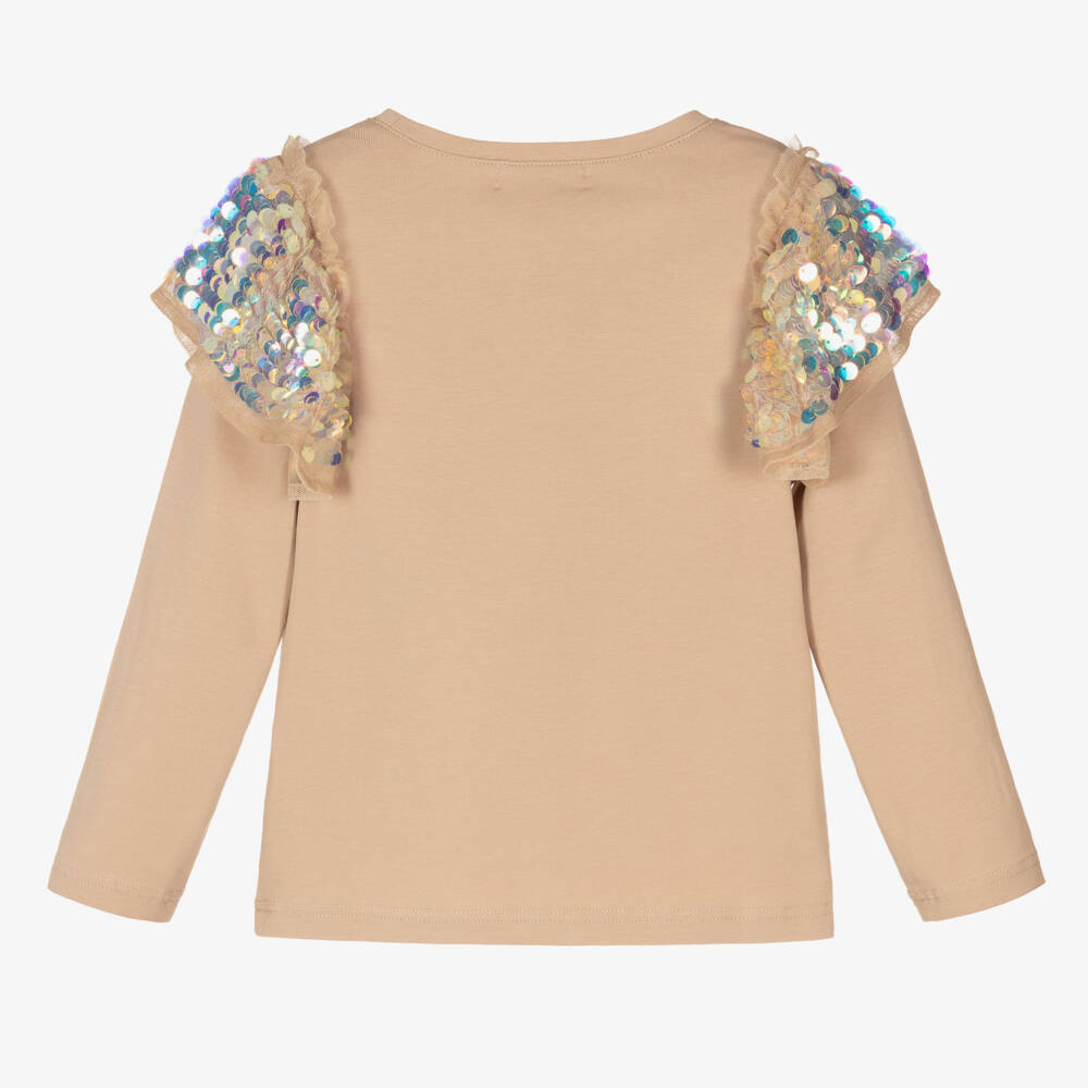 Angel's Face-Girls Beige Cotton Sequin Top | Childrensalon Outlet