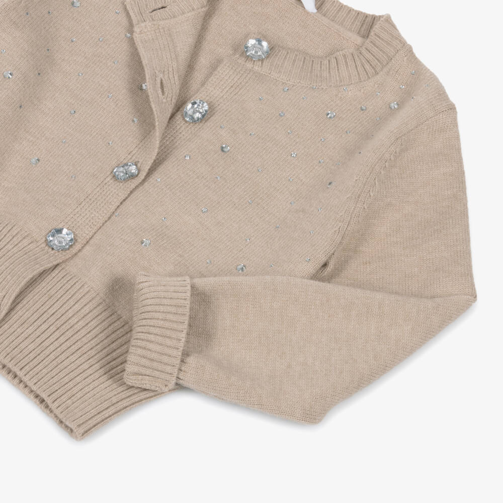Angel's Face-كارديغان بناتي بأزرار كريستالية بلون الرمل | Childrensalon Outlet