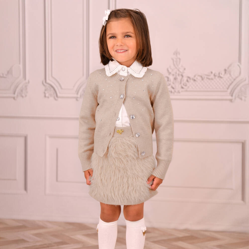 Angel's Face-Girls Beige Diamanté Embellished Cardigan | Childrensalon Outlet