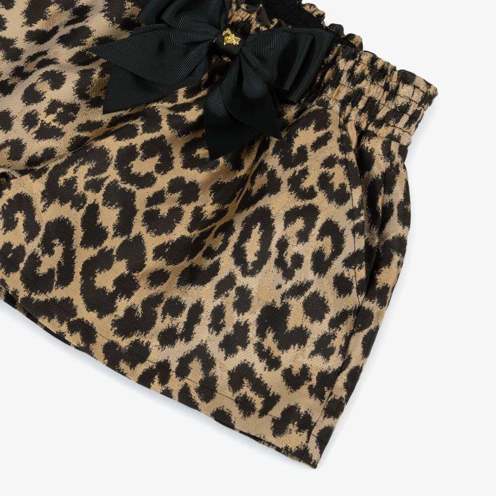 Angel's Face-Girls Beige, Gold & Black Leopard Jacquard Shorts | Childrensalon Outlet