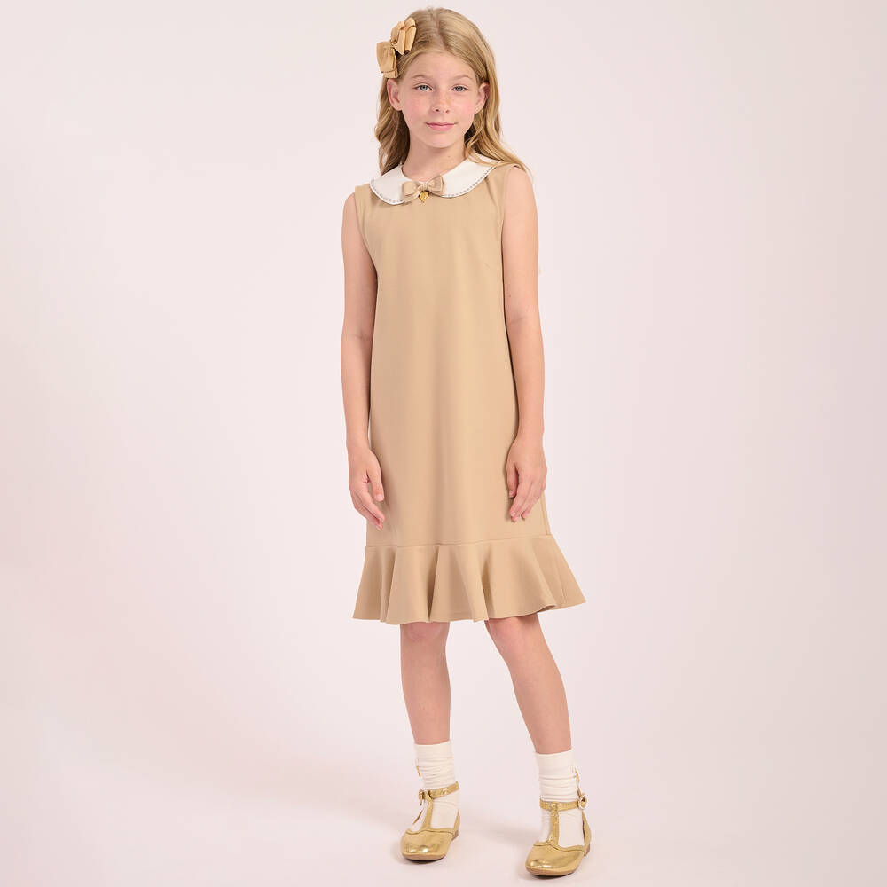 Angel's Face-Girls Beige Jersey Collar Dress | Childrensalon Outlet