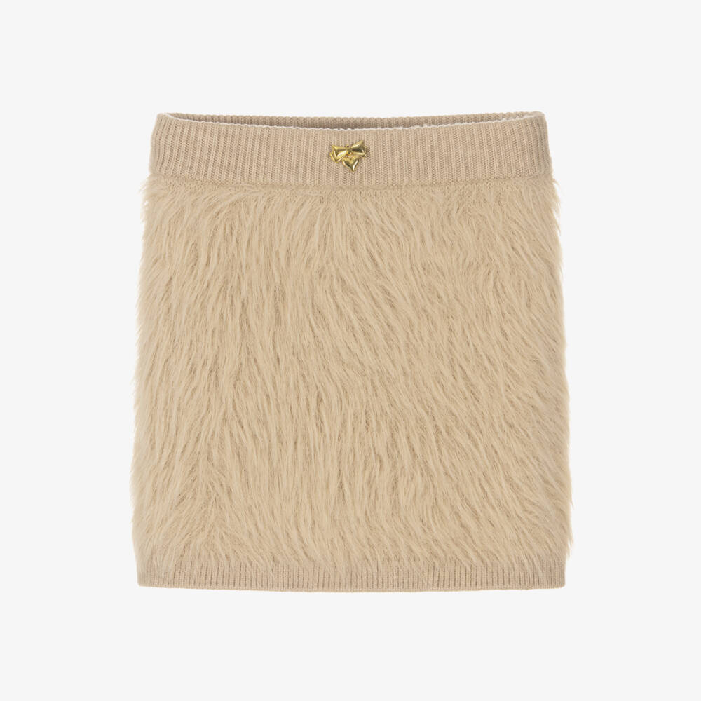 Angel's Face-تنورة بنات بيج من الفرو الصناعي المحبوك | Childrensalon Outlet