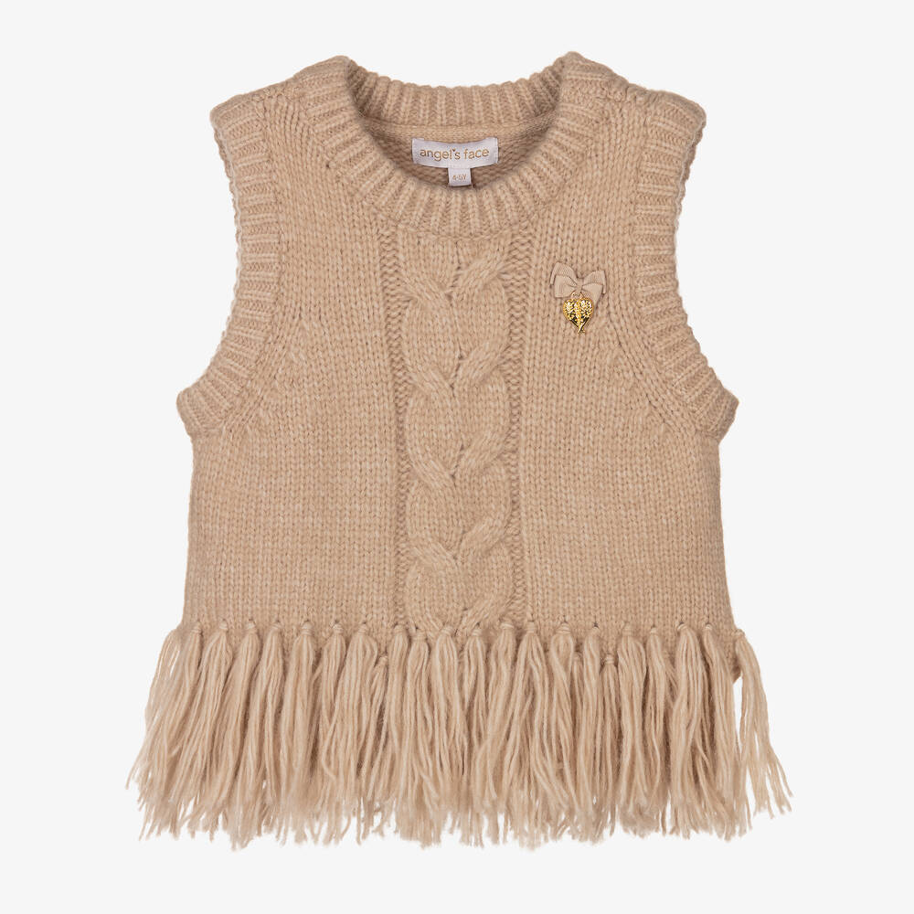 Angel's Face - Girls Beige Knitted Slip-Over | Childrensalon