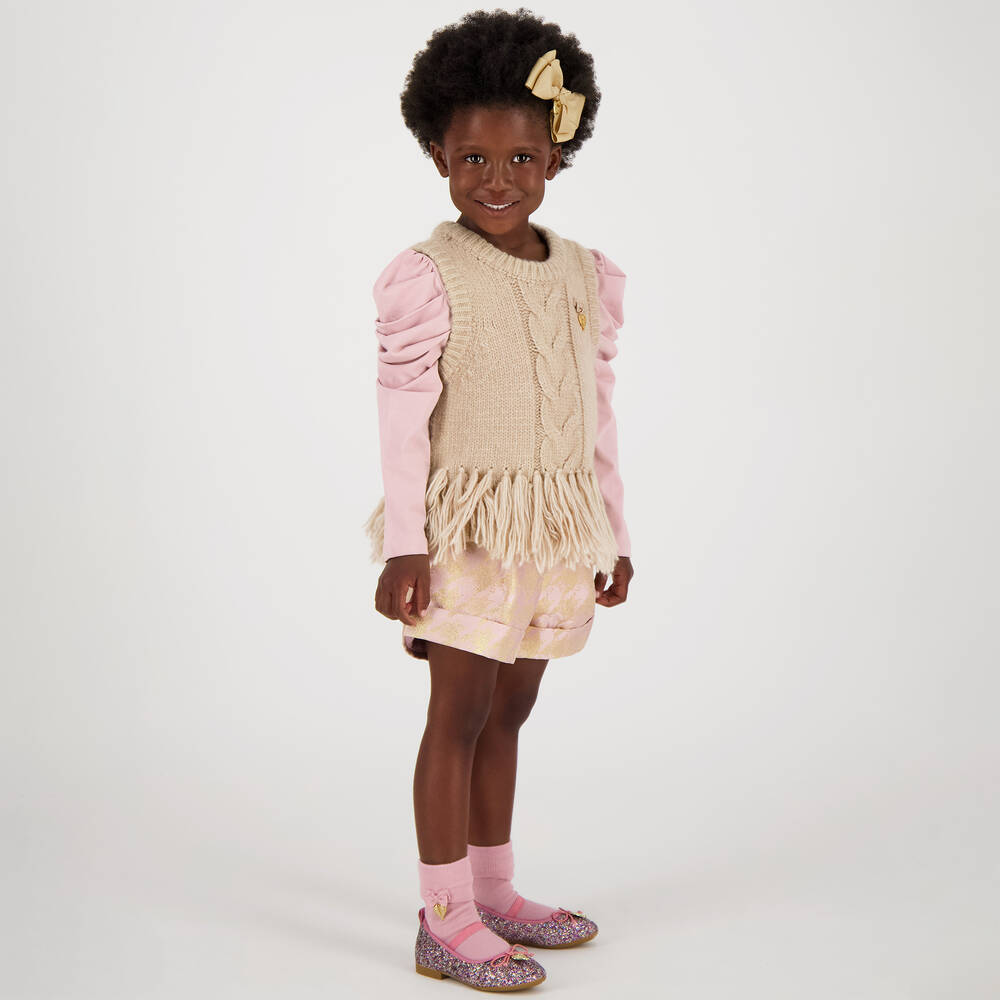 Angel's Face-سليب أوفر مزيج أكريليك محبوك لون بيج للبنات | Childrensalon Outlet