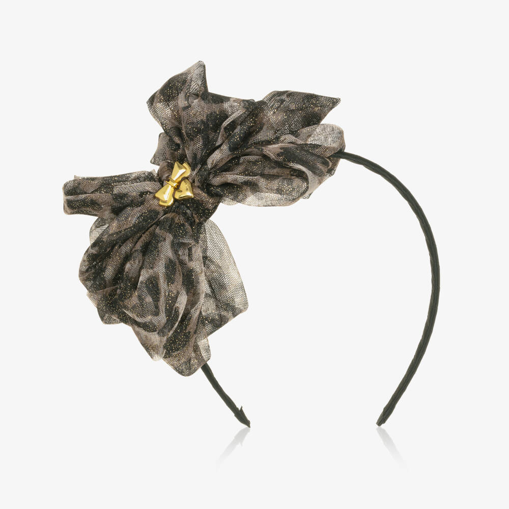 Angel's Face-Girls Beige Leopard Print Tulle Bow Hairband | Childrensalon Outlet
