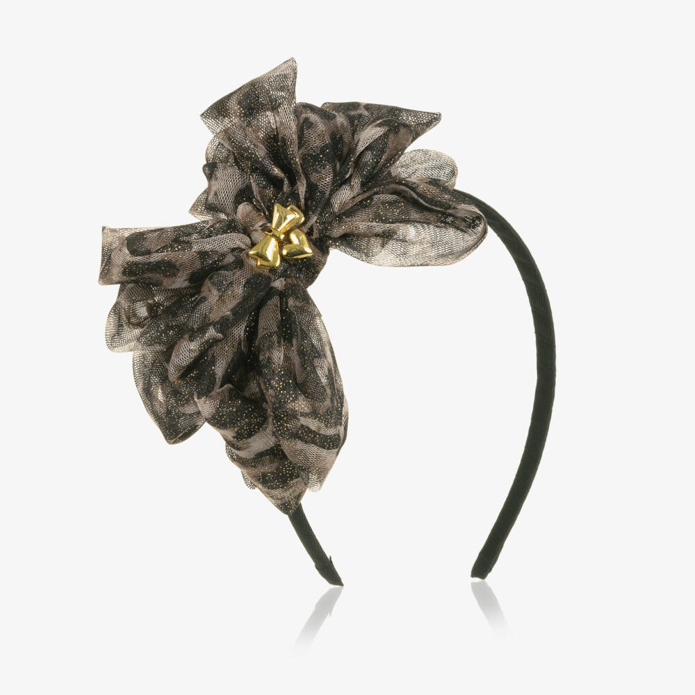 Angel's Face-Girls Beige Leopard Print Tulle Bow Hairband | Childrensalon Outlet
