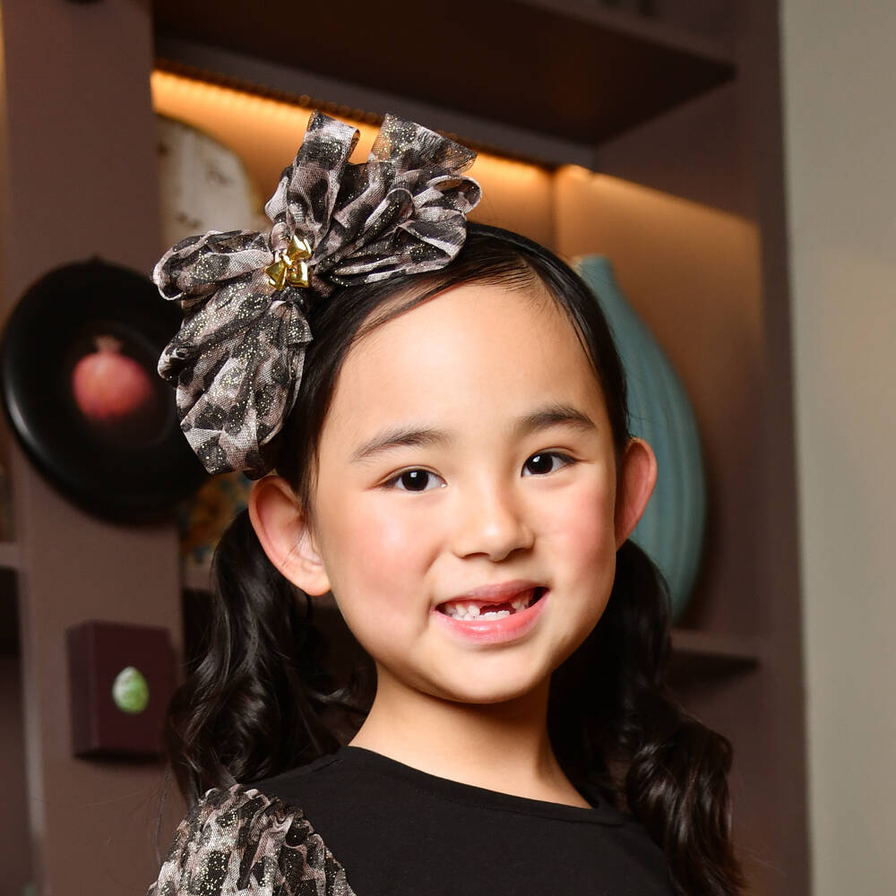 Angel's Face-Girls Beige Leopard Print Tulle Bow Hairband | Childrensalon Outlet