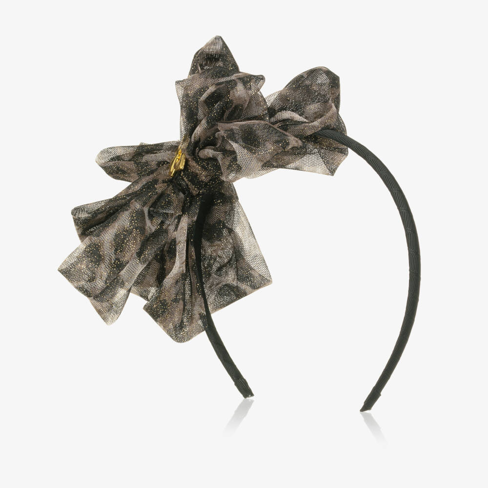 Angel's Face-Girls Beige Leopard Print Tulle Bow Hairband | Childrensalon Outlet