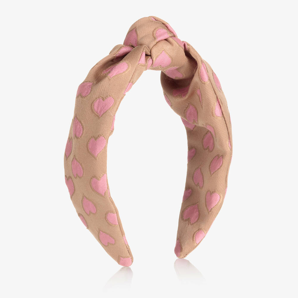 Angel's Face - Girls Beige & Pink Heart Jacquard Hairband | Childrensalon