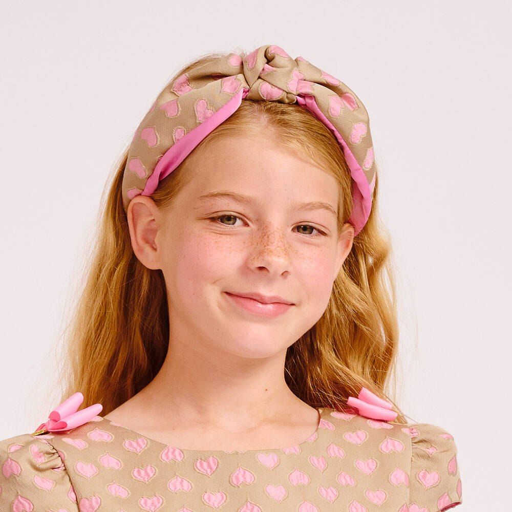 انجلز فيس-طوق للشعر جاكارد لون زهري وبيج للبنات | Childrensalon Outlet