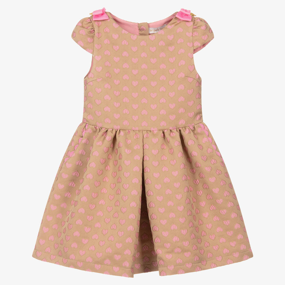 Angel's Face - Robe beige et rose à cœurs jacquard | Childrensalon