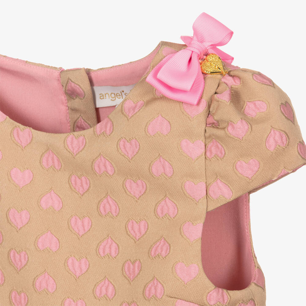 Angel's Face-Girls Beige & Pink Jacquard Hearts Dress | Childrensalon Outlet