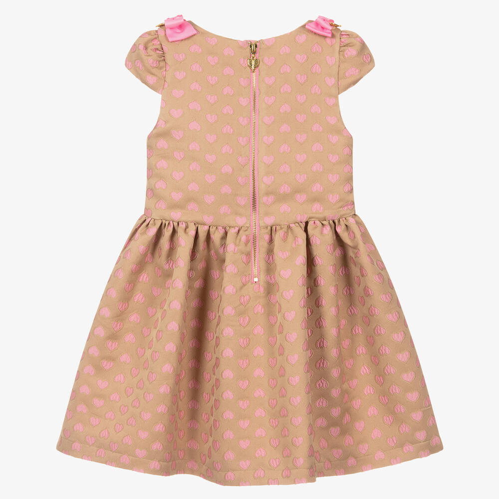 Angel's Face-Girls Beige & Pink Jacquard Hearts Dress | Childrensalon Outlet