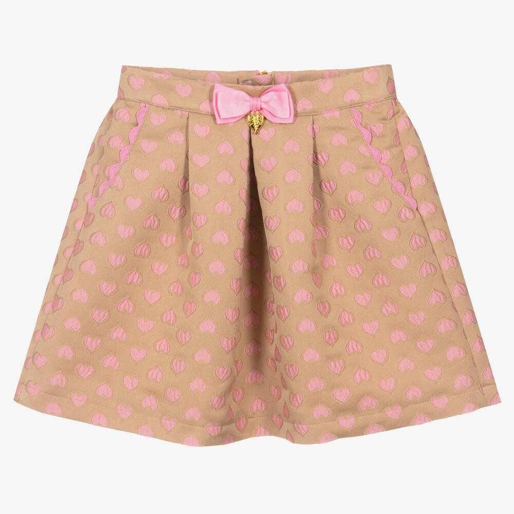 Angel's Face - Girls Beige & Pink Jacquard Hearts Skirt | Childrensalon