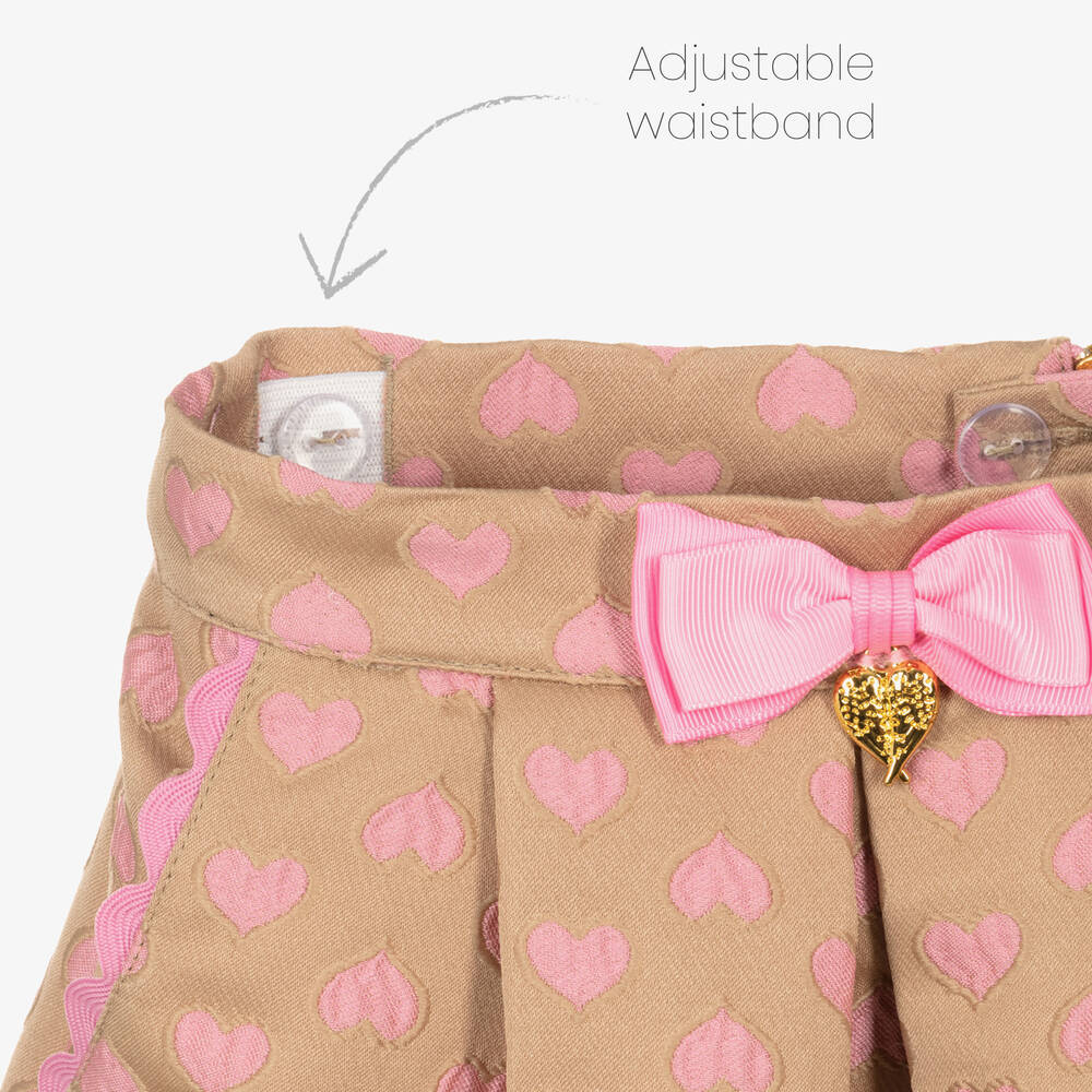 Angel's Face-Girls Beige & Pink Jacquard Hearts Skirt | Childrensalon Outlet