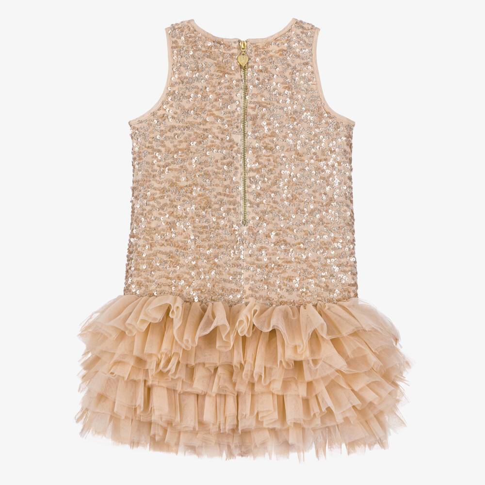 Angel's Face-Girls Beige Sequin Tulle Gown | Childrensalon Outlet
