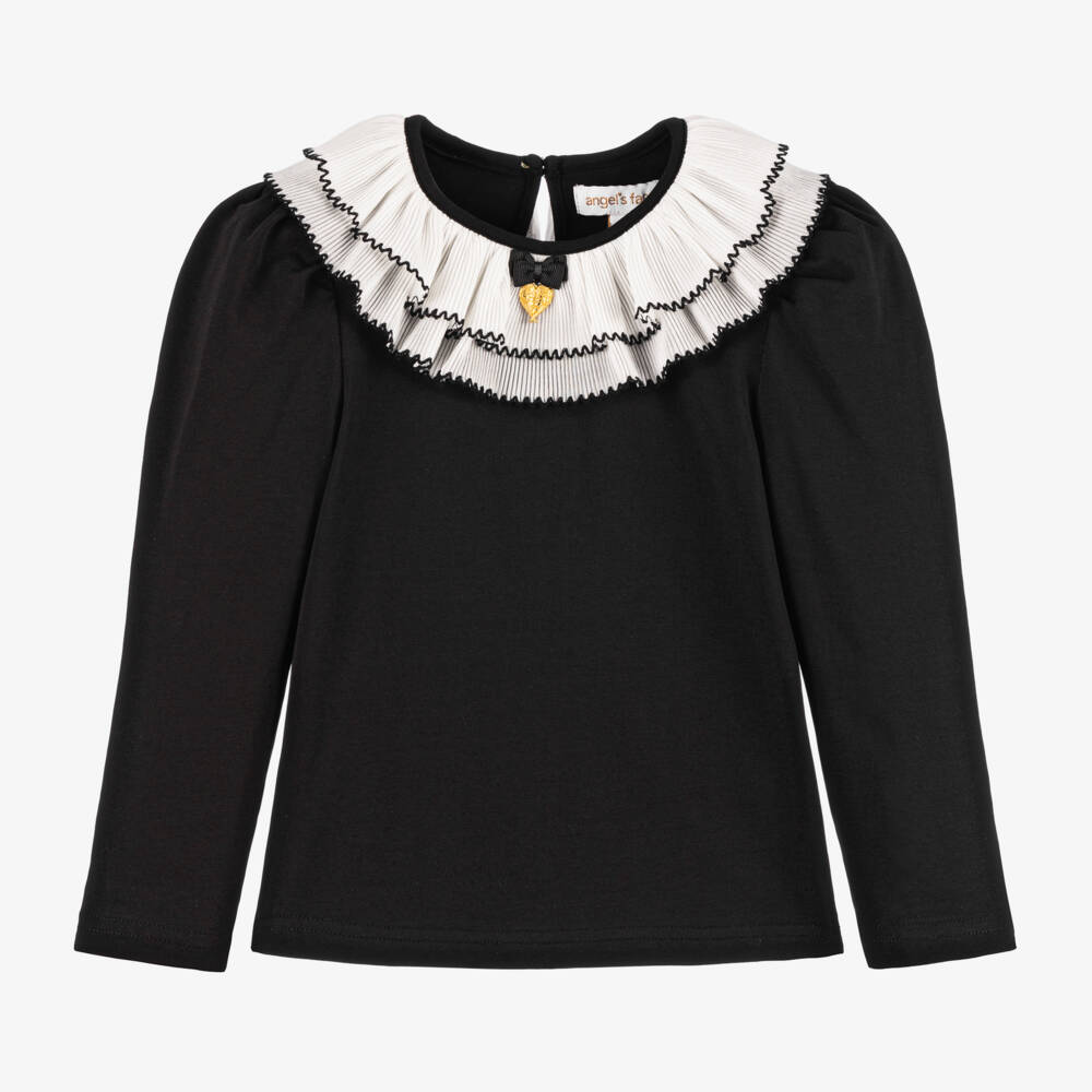 Angel's Face-Girls Black Collared Cotton Tee | Childrensalon Outlet