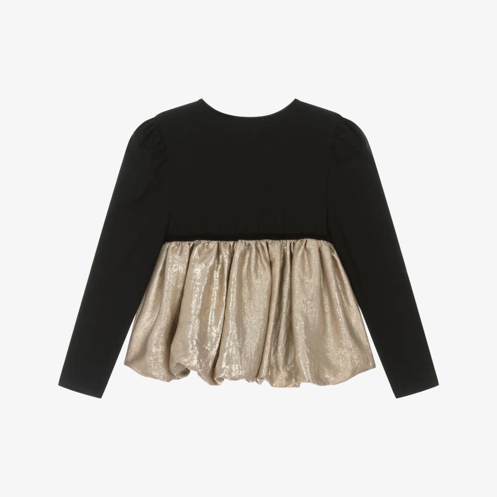 Angel's Face-Girls Black Cotton Jersey Top with Shimmery Gold Hem | Childrensalon Outlet