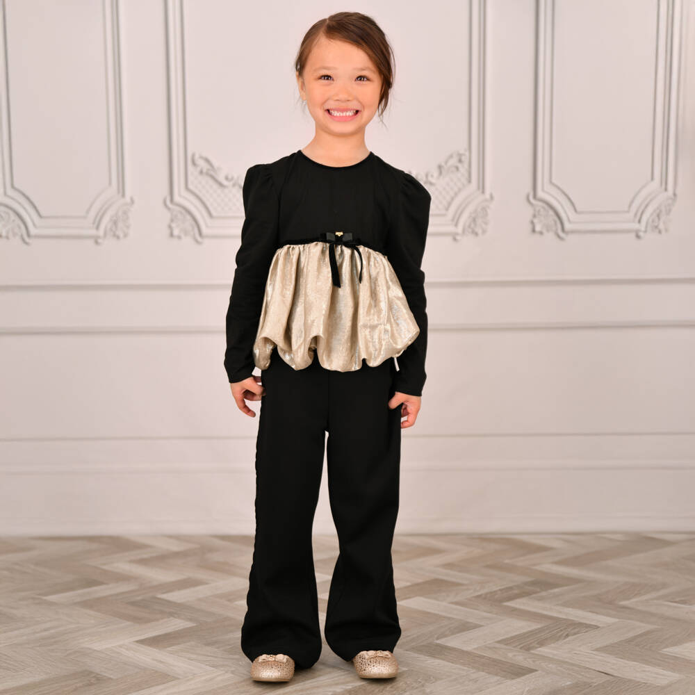 Angel's Face-Girls Black Cotton Jersey Top with Shimmery Gold Hem | Childrensalon Outlet