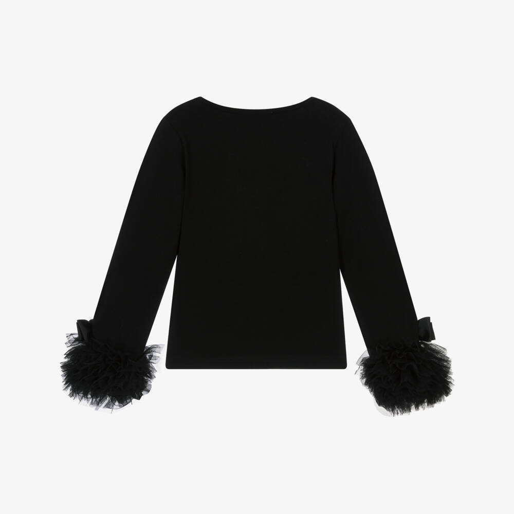 Angel's Face-Girls Black Cotton Jersey Top with Tulle Cuffs | Childrensalon Outlet