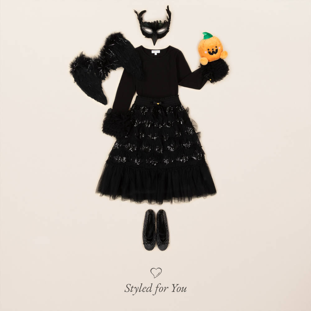 Angel's Face-Girls Black Cotton Jersey Top with Tulle Cuffs | Childrensalon Outlet