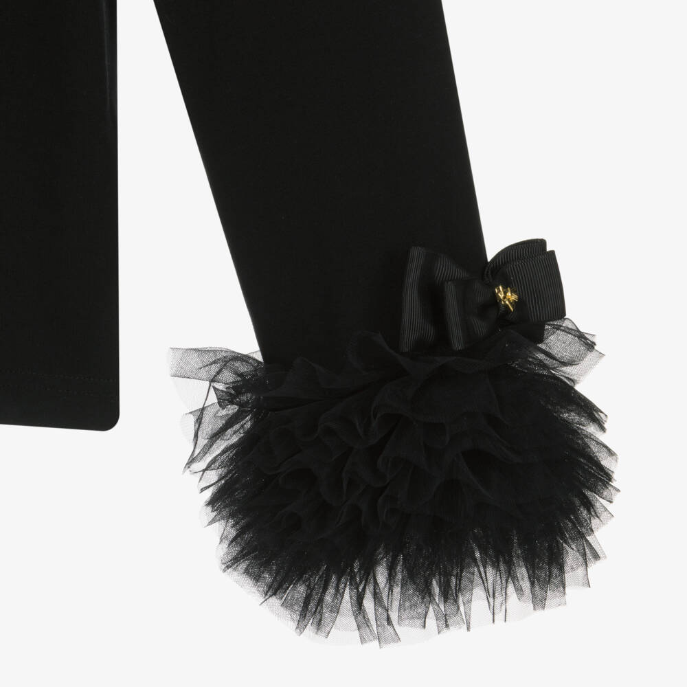 Angel's Face-Girls Black Cotton Jersey Top with Tulle Cuffs | Childrensalon Outlet