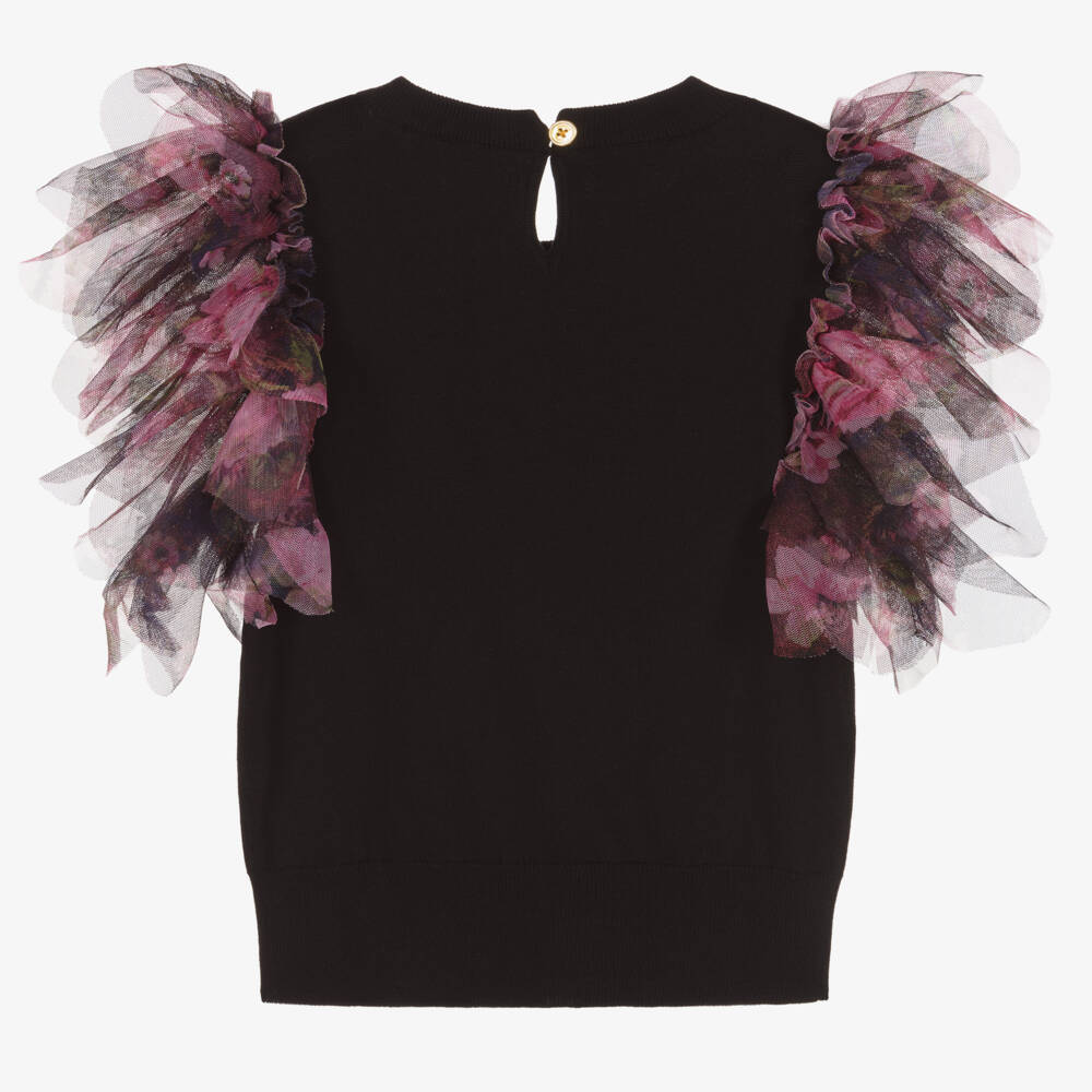 Angel's Face-Girls Black Cotton Knit & Tulle Sweater | Childrensalon Outlet