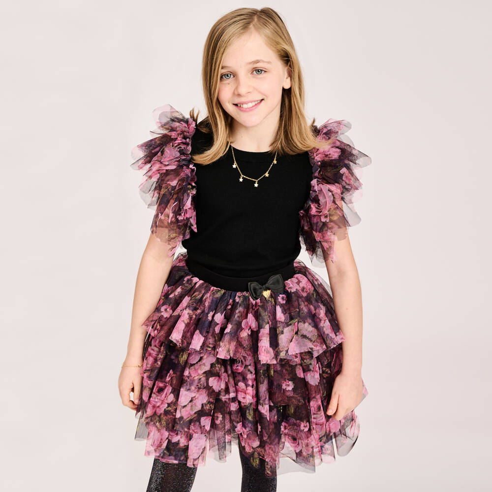 Angel's Face-Girls Black Cotton Knit & Tulle Sweater | Childrensalon Outlet